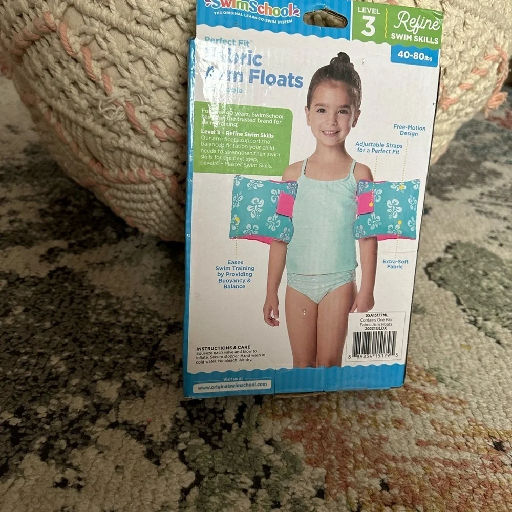 New SwimSchool Girls Soft Fabric Arm Floats - Level 3 (40-80 lbs) hibiscus print